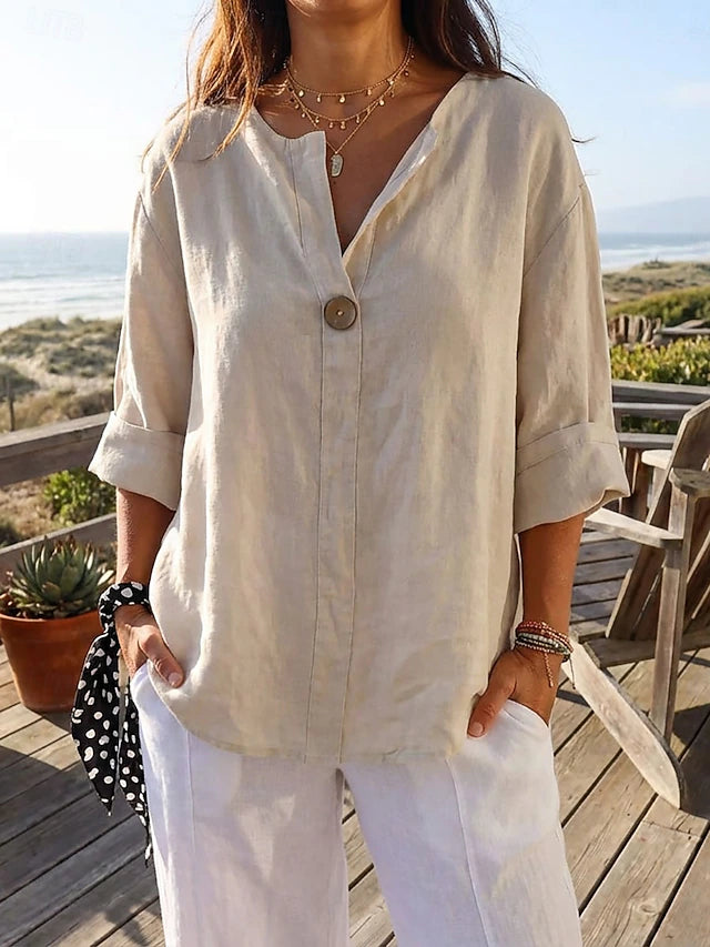 Chemise en lin femme beige